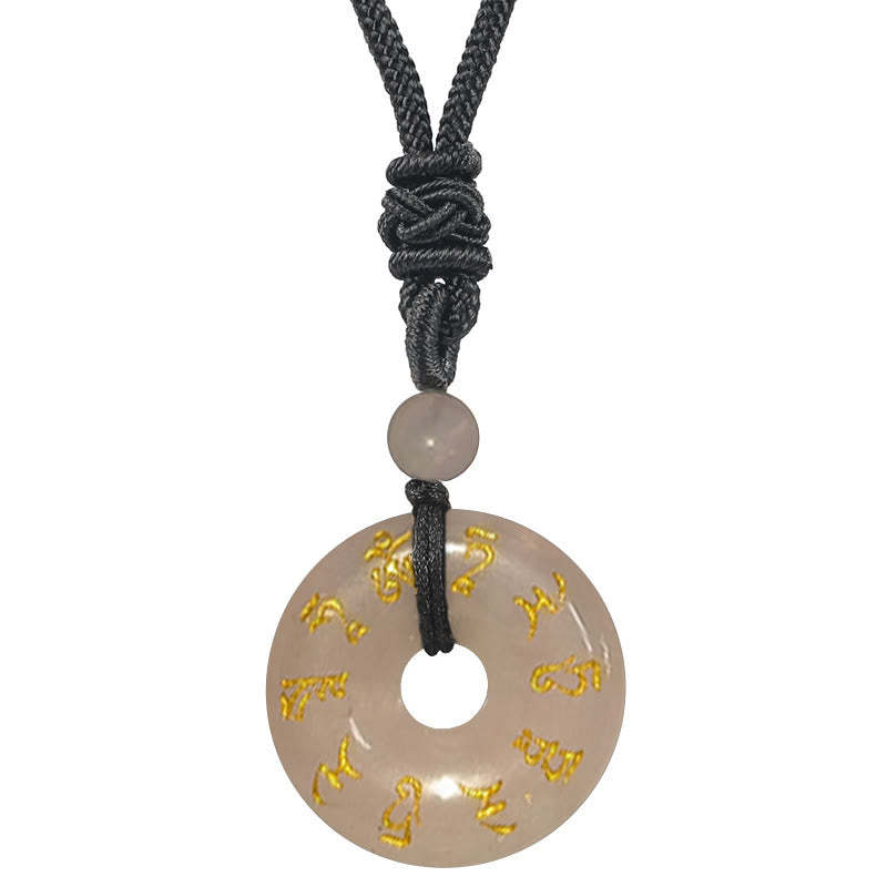 Green Tara Mantra Natural Various Crystal Black Obsidian Fulfilment Necklace Pendant