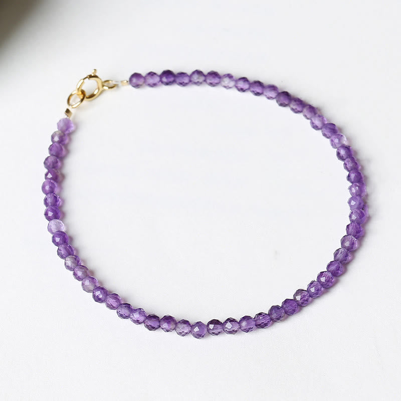 3mm Natural Amethyst Ultra-thin Beads 14k Gold Plated Copper Spiritual Awareness Bracelet