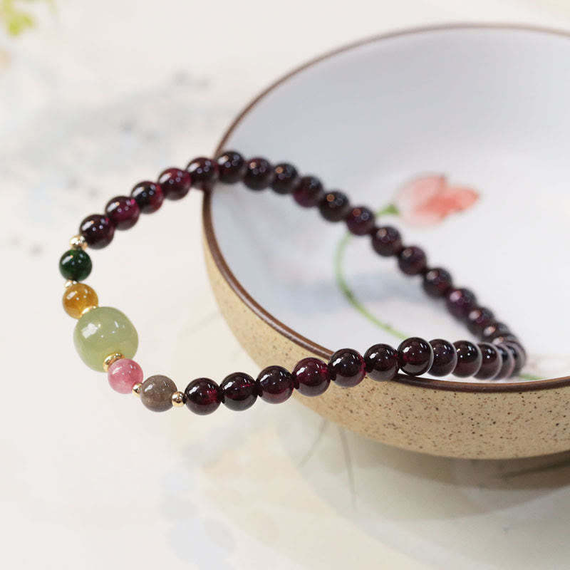 Natural Garnet Hetian Jade Tourmaline Bead Passion Bracelet