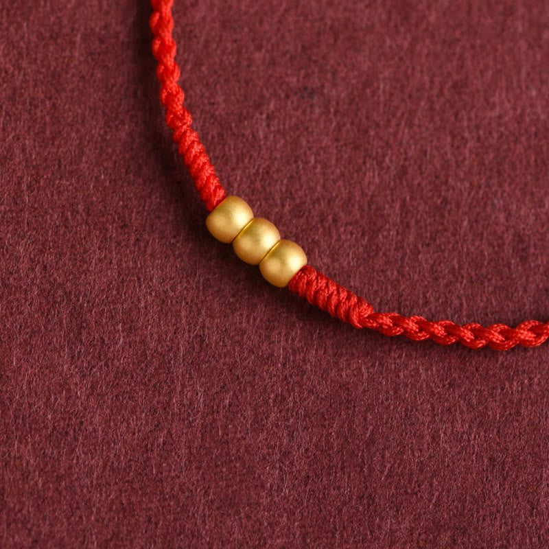 999 Gold Mini Three Beads Design Handmade Luck?Rope Bracelet Anklet