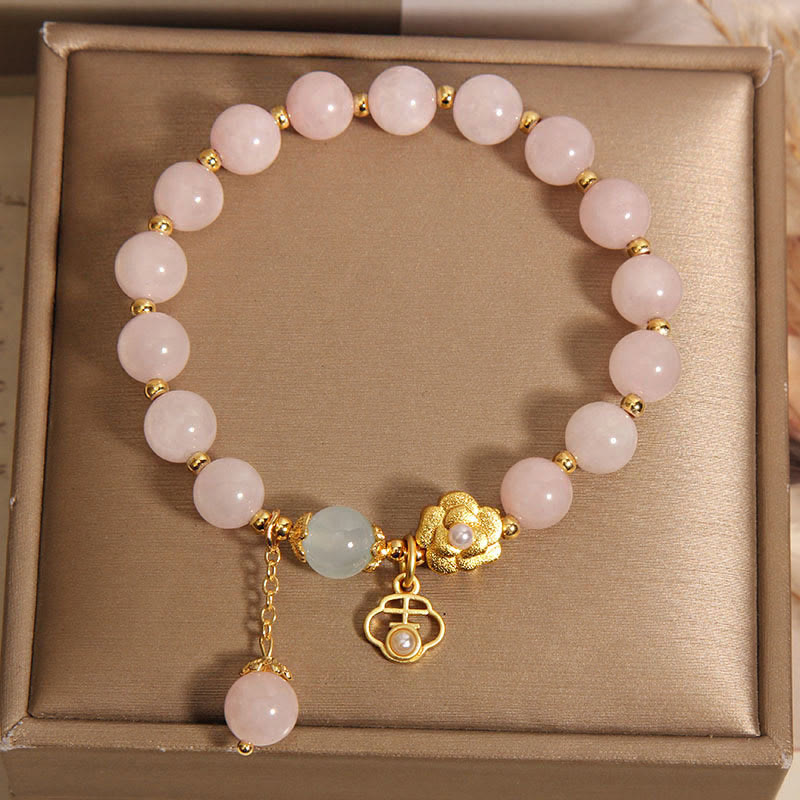Natural Pink Crystal Lucky Flower Warmth Bracelet