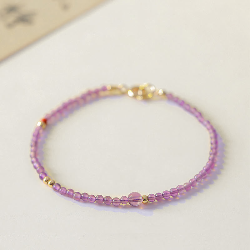 2mm Ultra-Thin Beads Natural Amethyst 14k Gold Plated Copper Inner Peace Meditation Bracelet