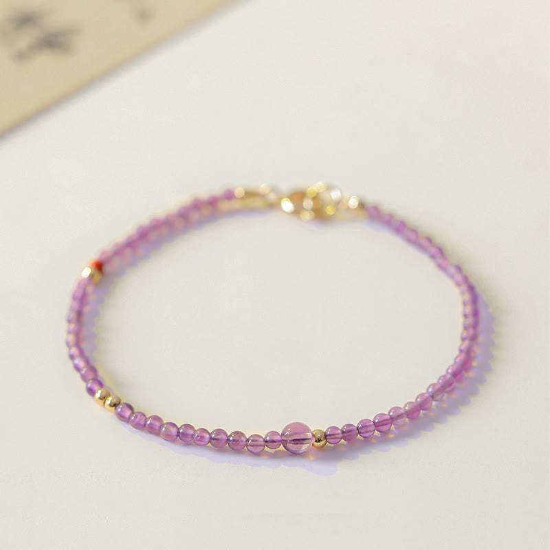 2mm Ultra-Thin Beads Natural Amethyst 14k Gold Plated Copper Inner Peace Meditation Bracelet