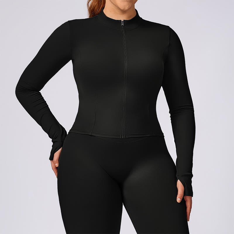 PLUS SIZE Zip Up Solid Sports Jacket Flared Pants Leggings Gym Yoga Quick Drying Outfits