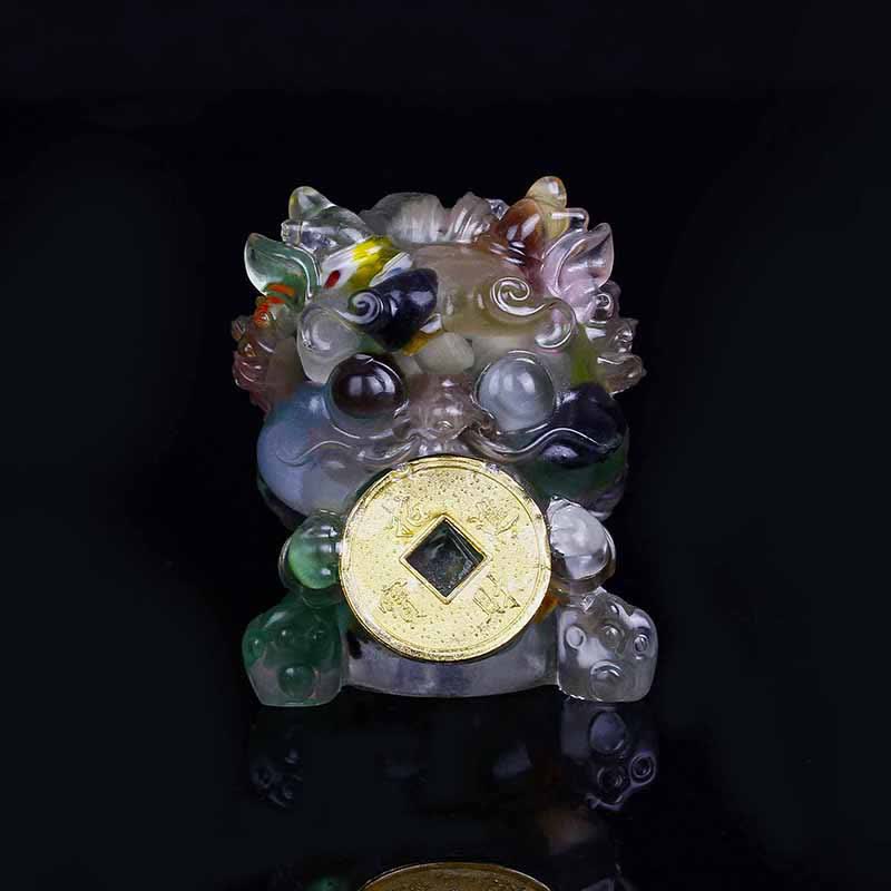 Handmade Cute PiXiu Gold Coin Crystal Fengshui Energy Wealth Fortune Home Decoration