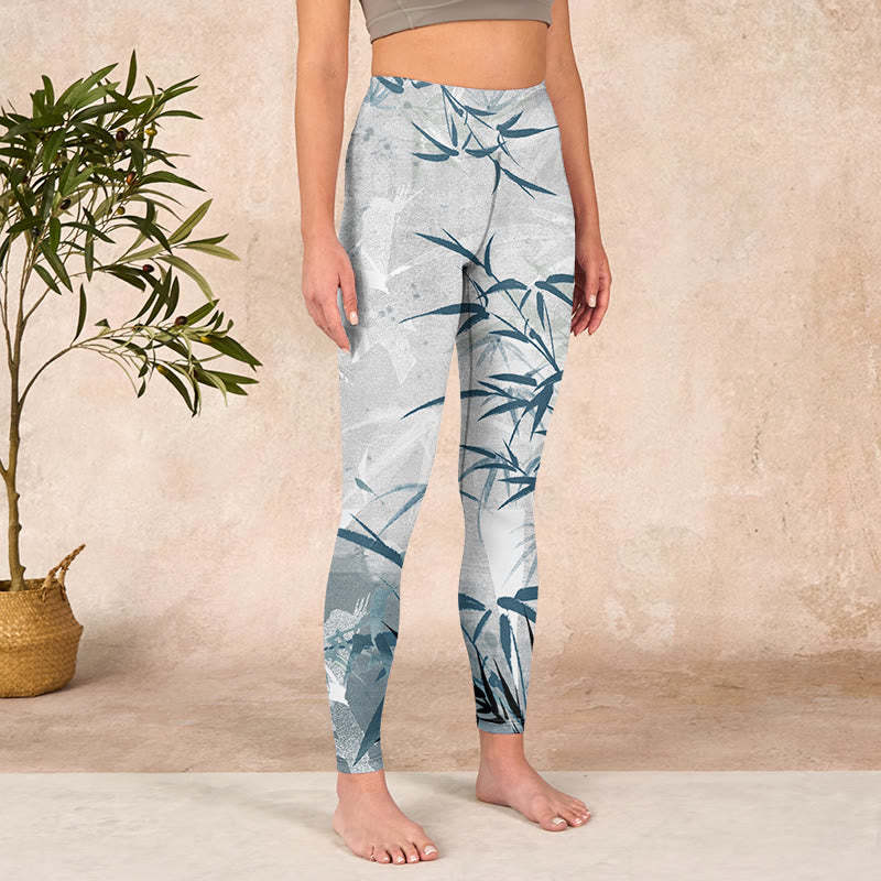 Bamboo Print Gym Leggings Women's Yoga Pants