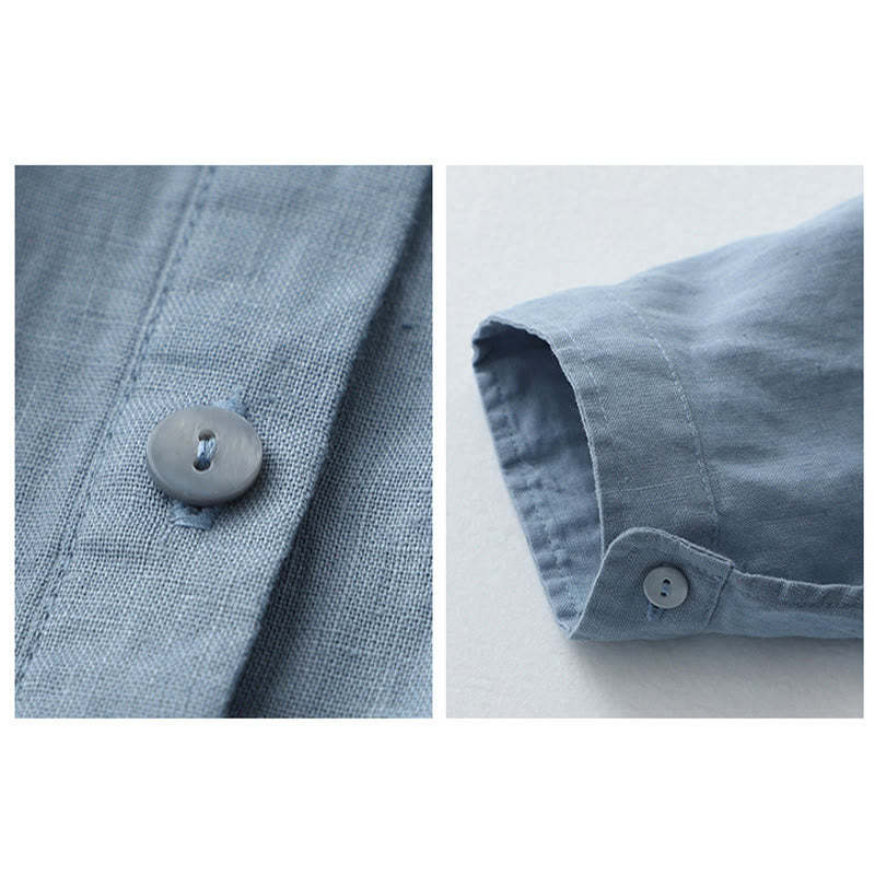 Solid Color Button Three Quarter Sleeve Cotton Linen Shirt