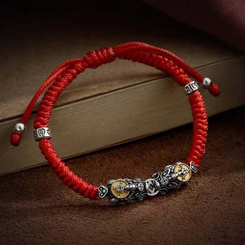 925 Sterling Silver PiXiu Prosperity String Braided Bracelet