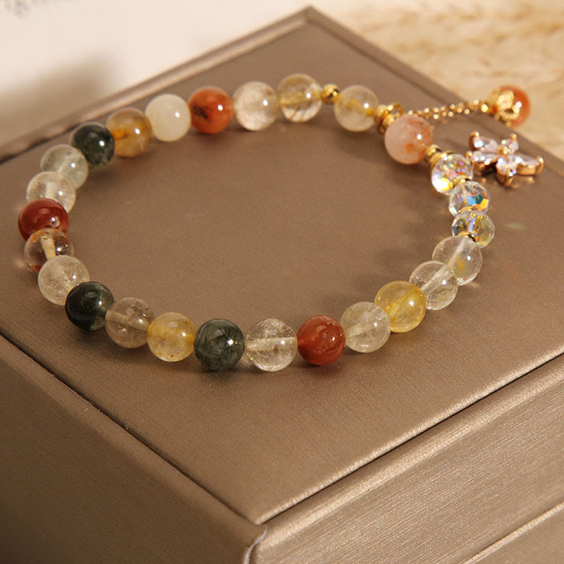 Multicolored Rutilated Quartz Auspiciousness Zircon Flower Bracelet