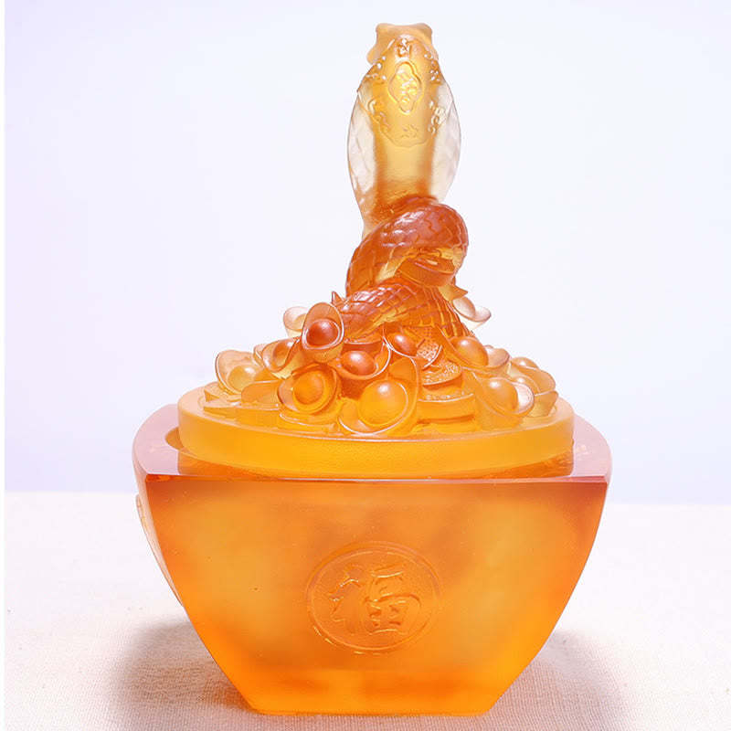 Year Of The Snake Fu Character Ingot Copper Coins Liuli Art Piece Home Decoration