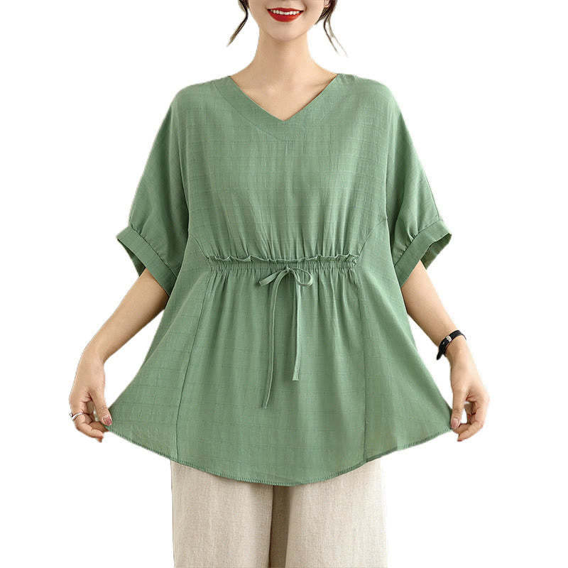 Casual Solid Color Half Sleeve Half Button Women's T-Shirt