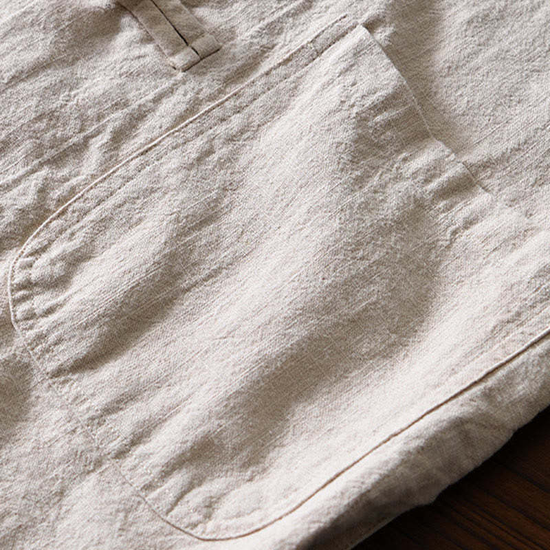 Frog-Button Chinese Tang Suit Ramie Linen Cotton Men Jacket Shirt With Pockets