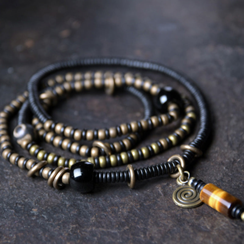 Ebony Wood Dzi Bead Copper Peace Couple Bracelet Necklace Pendant