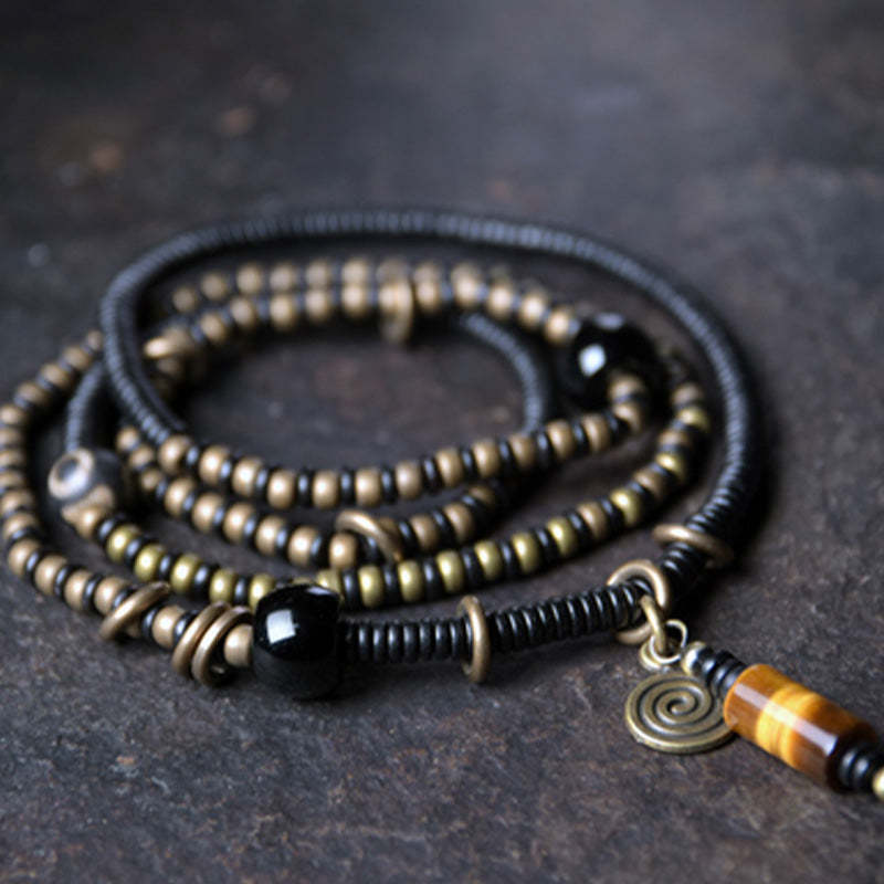 Ebony Wood Dzi Bead Copper Peace Couple Bracelet Necklace Pendant