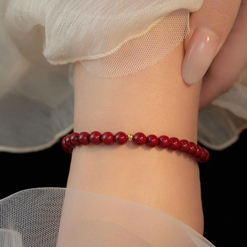 925 Sterling Silver Cinnabar Beads Blessing Anklet