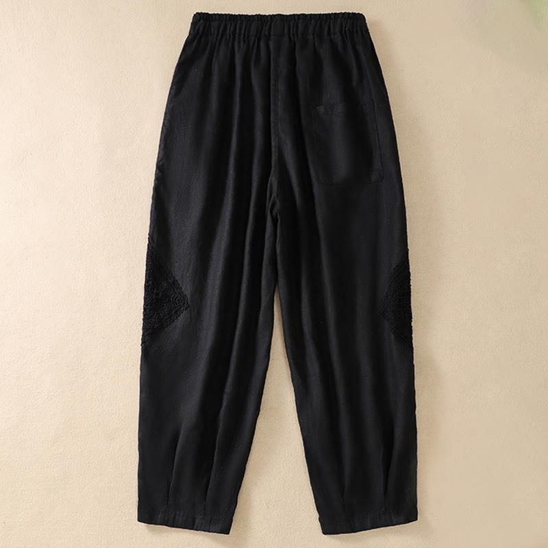 Summer Women's Cotton Drawstring Harem Pants With Pockets