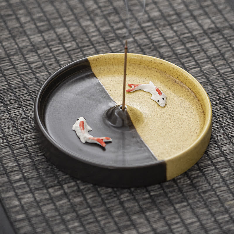 Koi Fish Pattern Spiritual Healing Ceramic Incense Stick Burner Decoration