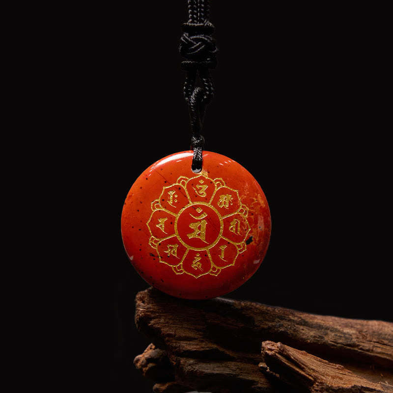 Om Mani Padme Hum Natural Various Crystal Black Obsidian Strength Necklace Pendant
