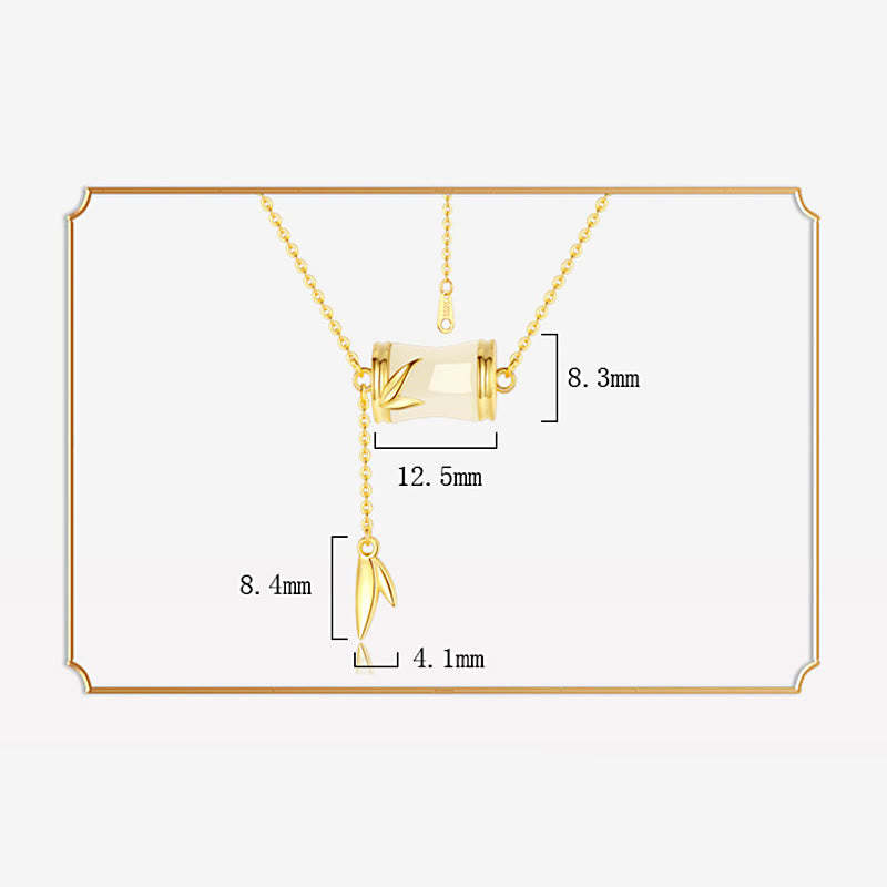 925 Sterling Silver 22K Gold Hetian White Jade Bamboo Leaf Luck Necklace Pendant Bracelet