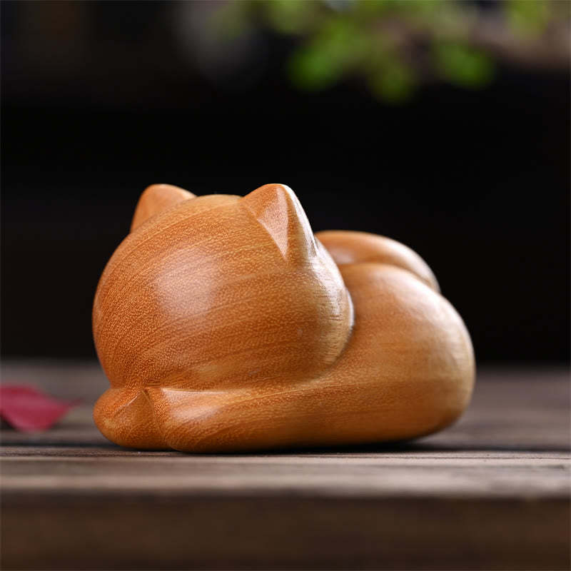 Small Cute Confident Sleeping Cat Sandalwood Healing Home Decoration