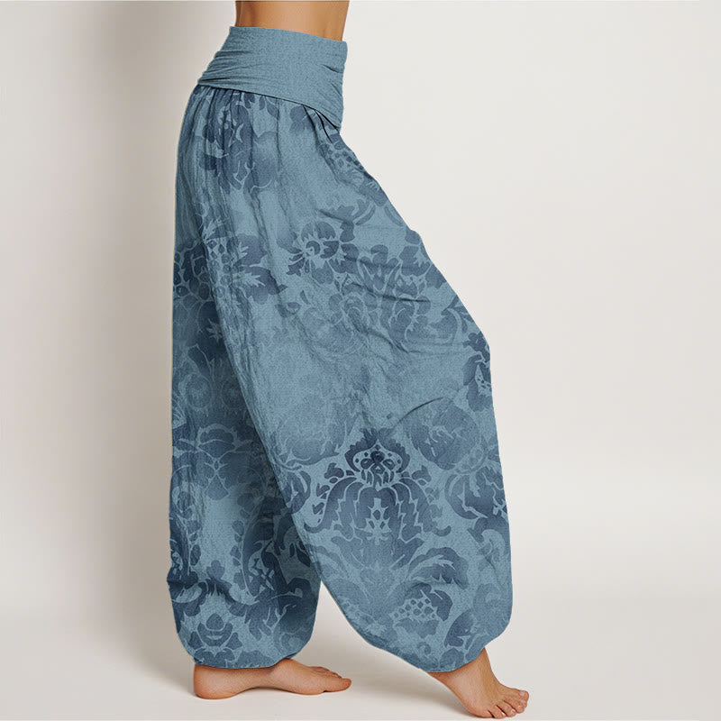 Casual Flower Leaves Design Women's Elastic Waist Harem Pants