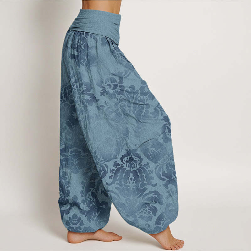 Casual Flower Leaves Design Women's Elastic Waist Harem Pants