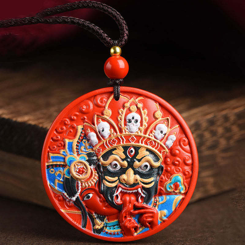 Zakiram Goddess of Wealth Painted Cinnabar Blessing Necklace Pendant
