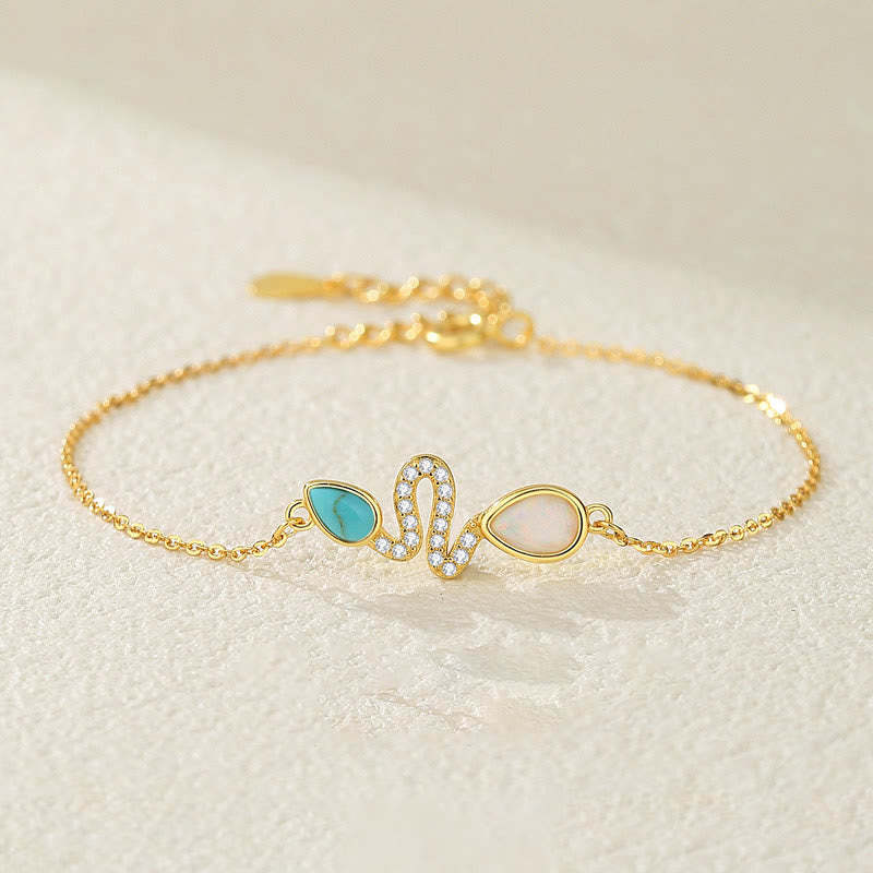 925 Sterling Silver Turquoise Opal Year Of The Snake Protection Bracelet