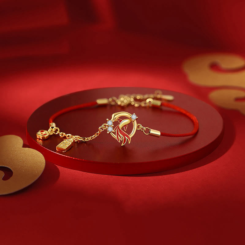 Red String 925 Sterling Silver Copper Coin Koi Fish Year Of The Snake Luck Bracelet