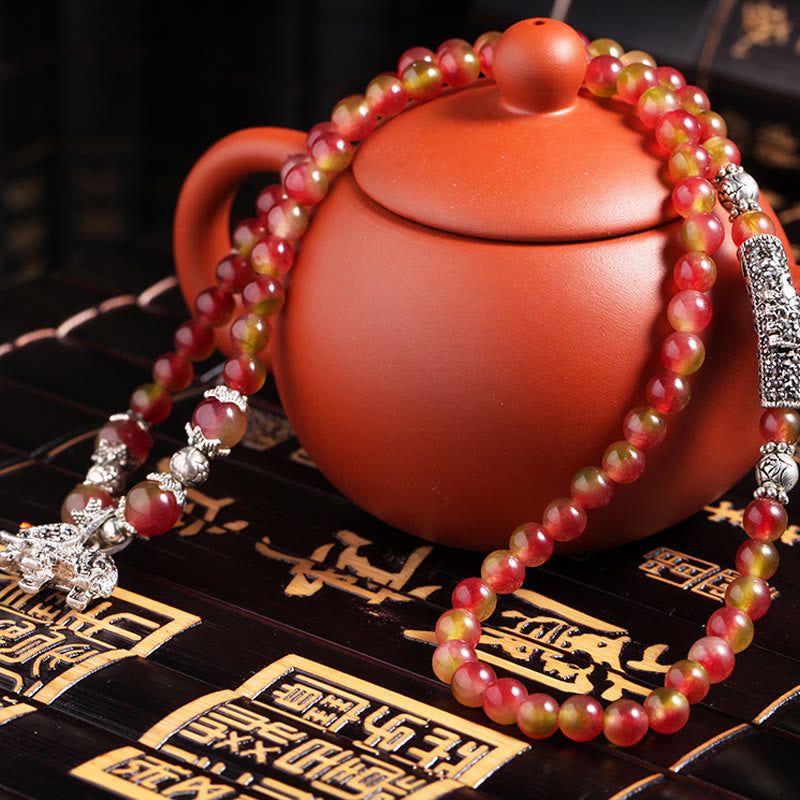 Natural Watermelon Tourmaline PiXiu Elephant Positive Triple Wrap Bracelet