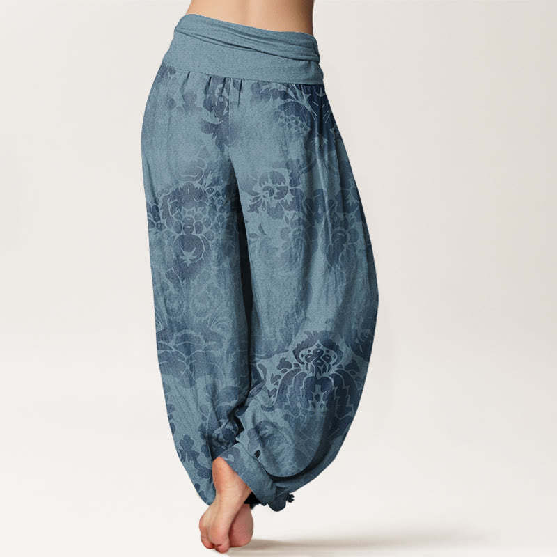 Casual Flower Leaves Design Women's Elastic Waist Harem Pants