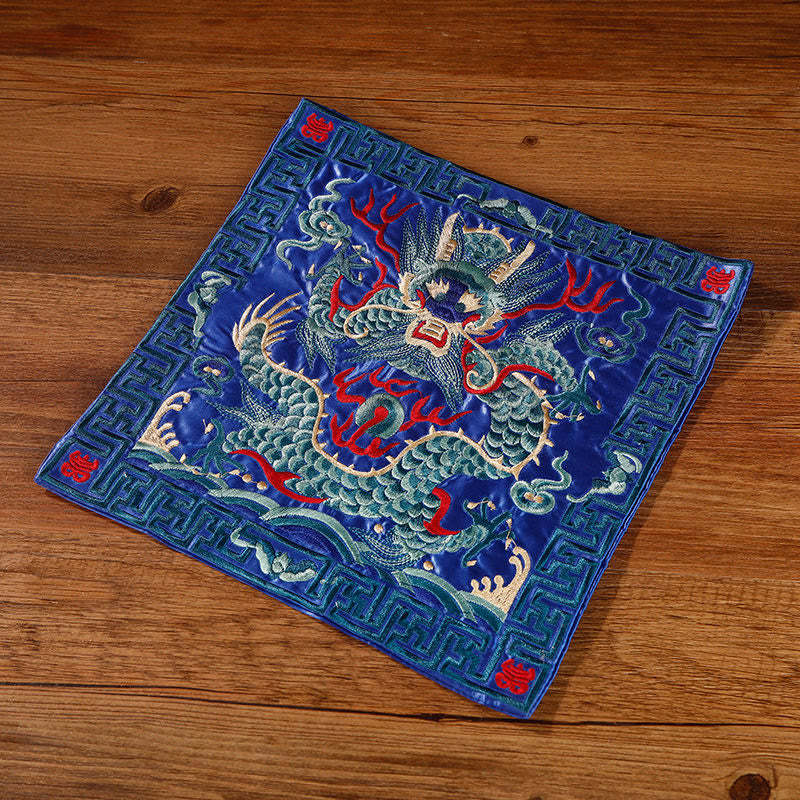 Crane Phoenix Dragon Kirin Embroidered Cup Mat Pad Tea Cup Coaster Square Kung Fu Tea Mat