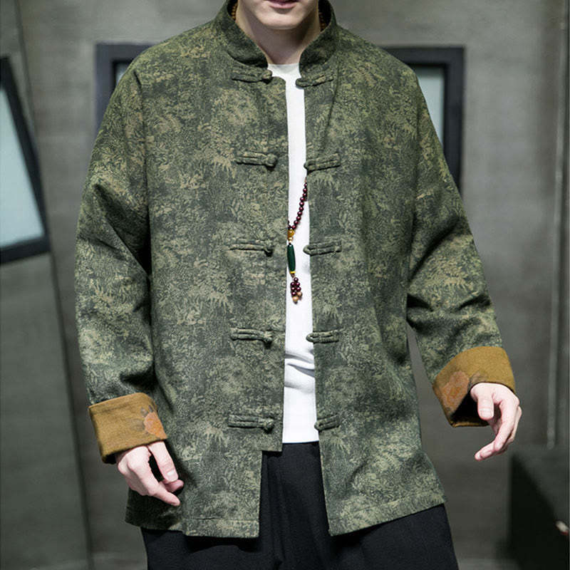 Leaves Flower Frog-button Tang Suit Cotton Men's Jacket Shirt