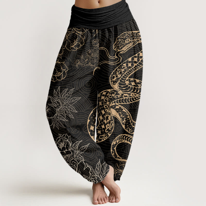 Snake Lotus Women's Elastic Waist Harem Pants