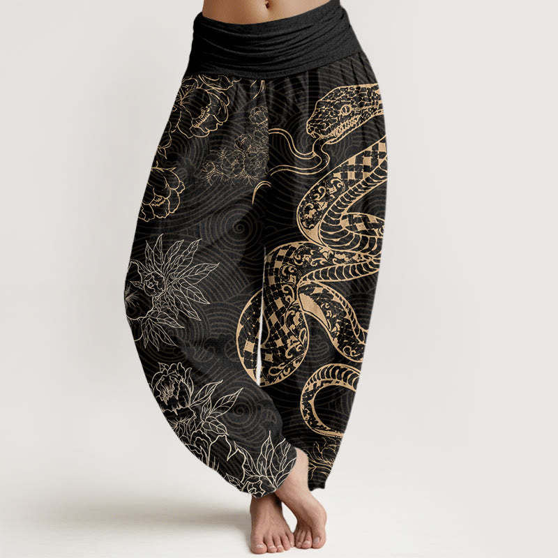 Snake Lotus Women's Elastic Waist Harem Pants