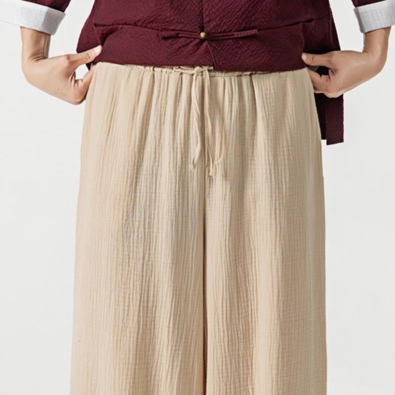 Soft Solid Color Drawstring Cotton Men's Pants With Pockets
