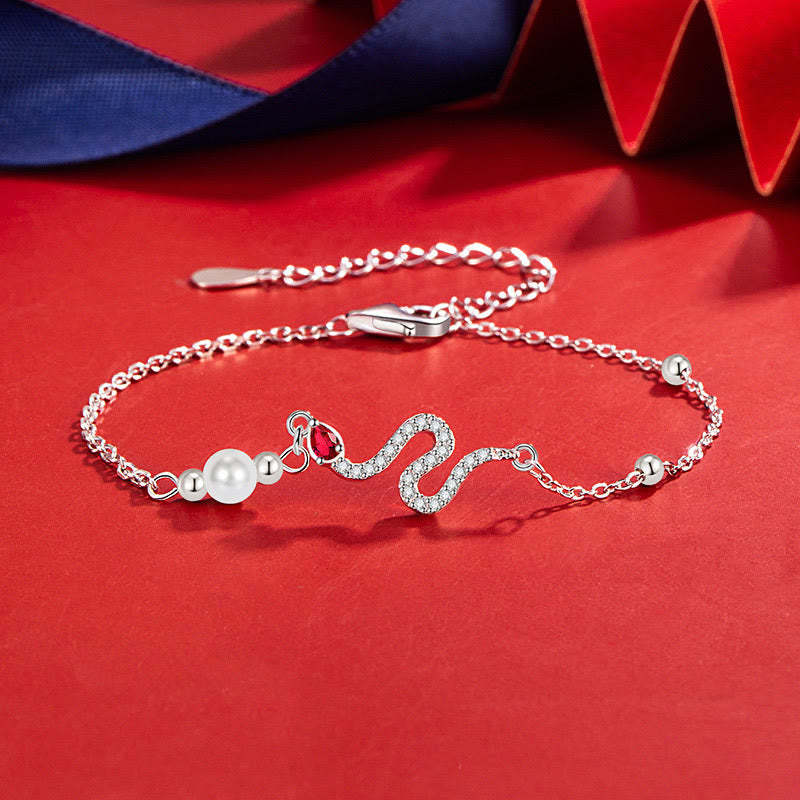 925 Sterling Silver Pearl Year Of The Snake Blessing Bracelet