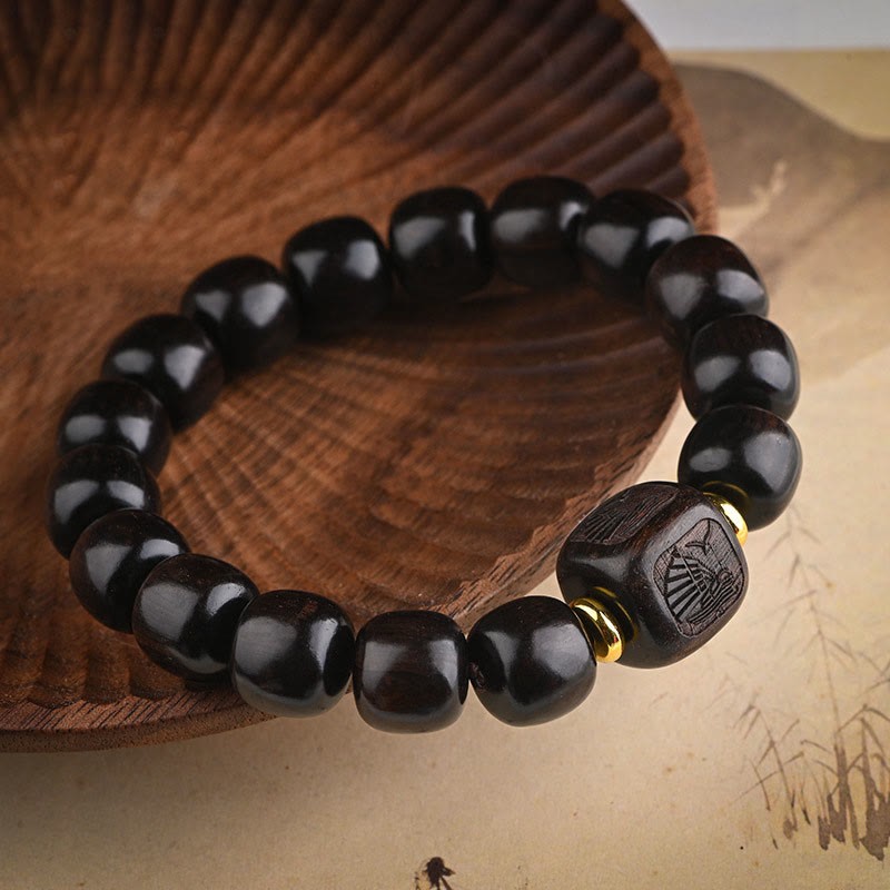 Tibetan Ebony Wood Barrel Beads Lucky And Treasure Balance Bracelet