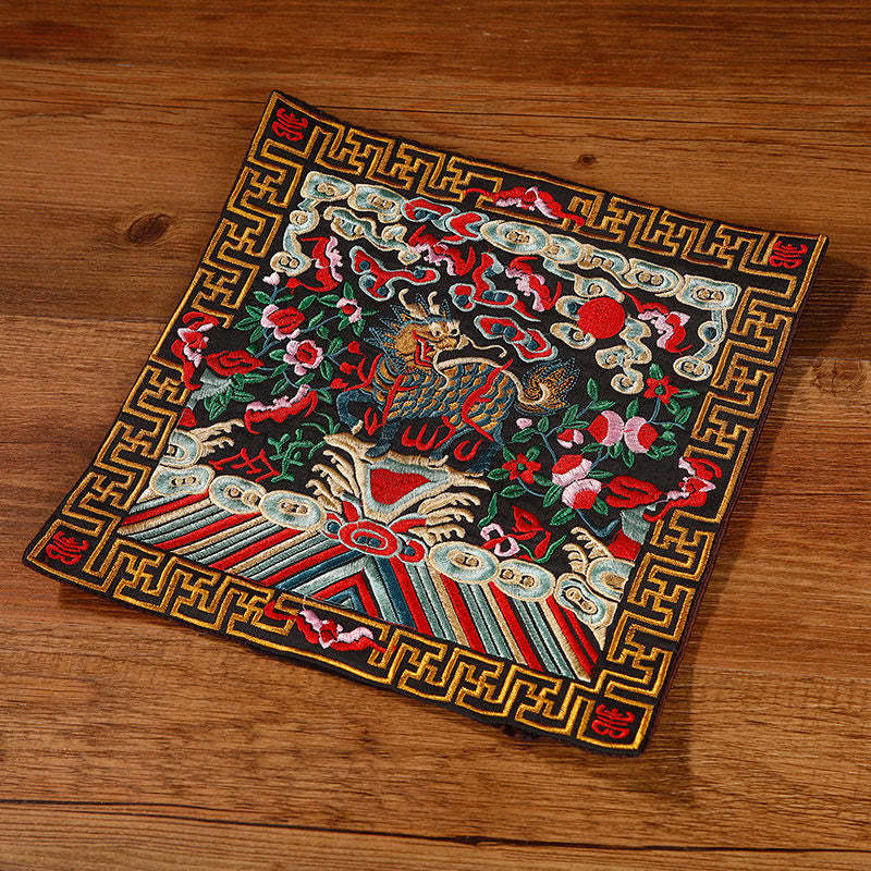 Crane Phoenix Dragon Kirin Embroidered Cup Mat Pad Tea Cup Coaster Square Kung Fu Tea Mat