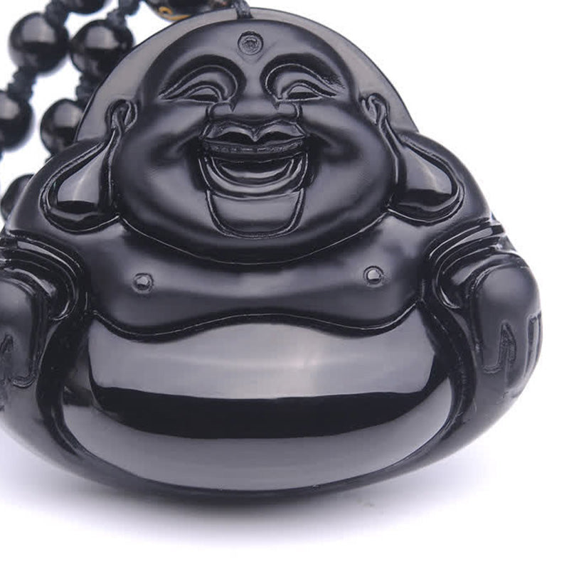 Laughing mystic zen Black Obsidian Transformation Pendant Necklace