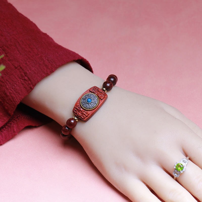Small Leaf Red Sandalwood Green Sandalwood Six True Words Peace Bracelet