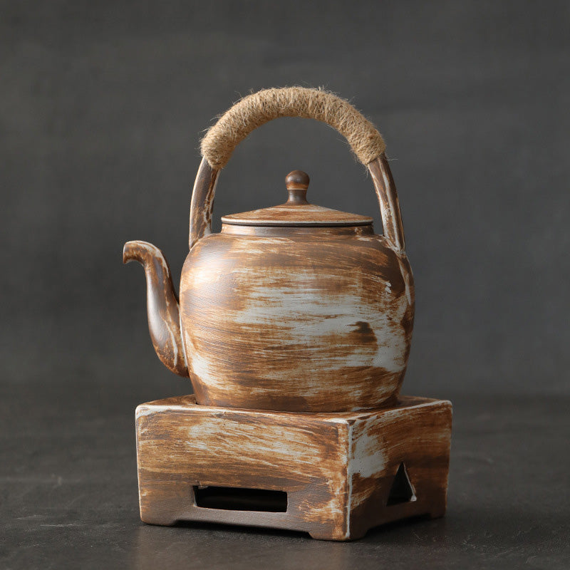 Retro Brown Chinese Gongfu Tea Ceramic Kung Fu Teapot 700ml With Base