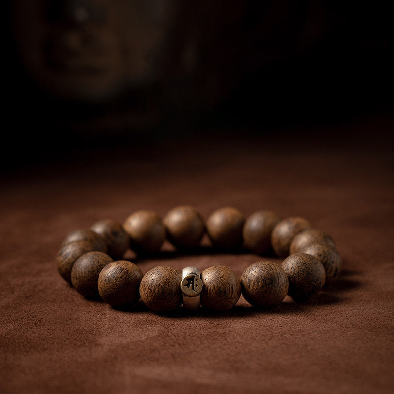 Chinese Zodiac Natal mystic zen Natural Agarwood Silver Peace Calm Bracelet