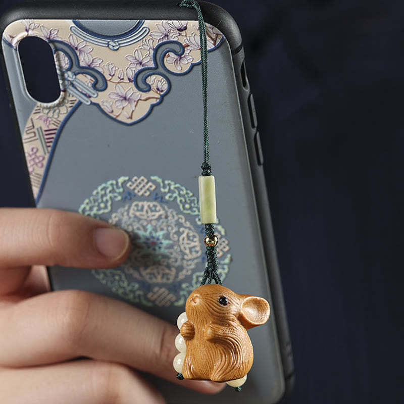 Sandalwood Small Leaf Red Sandalwood Lucky Mini Rabbit Protection Key Chain Phone Hanging Decoration