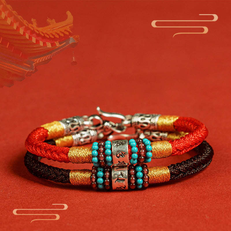 Red String Black String Six True Words 925 Sterling Silver Connection Bracelet