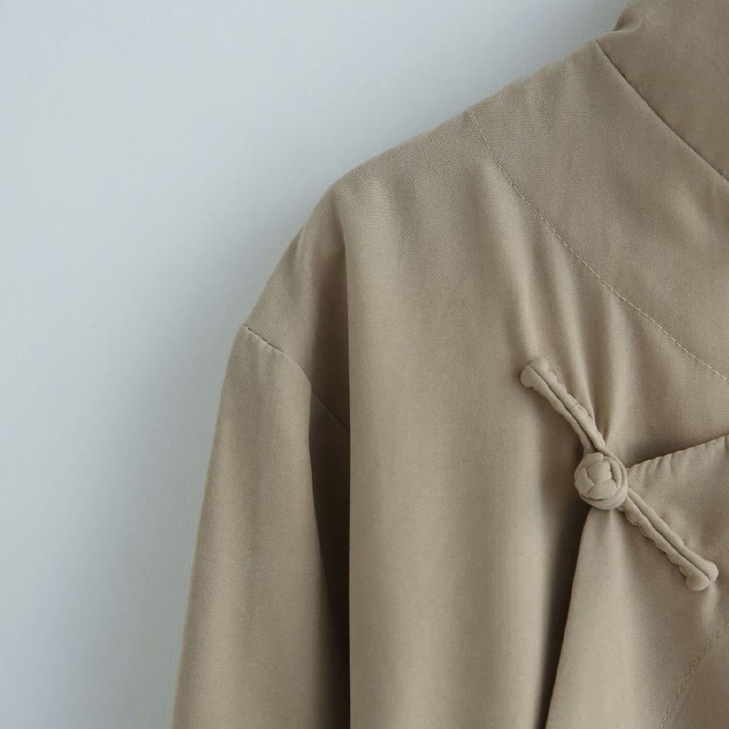 Fall Solid Color Chinese Frog-Button Cotton Men's Tang Suit Robe
