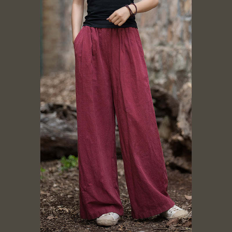 Retro Wide Leg Pants Casual Women's Yoga Pants With Pockets