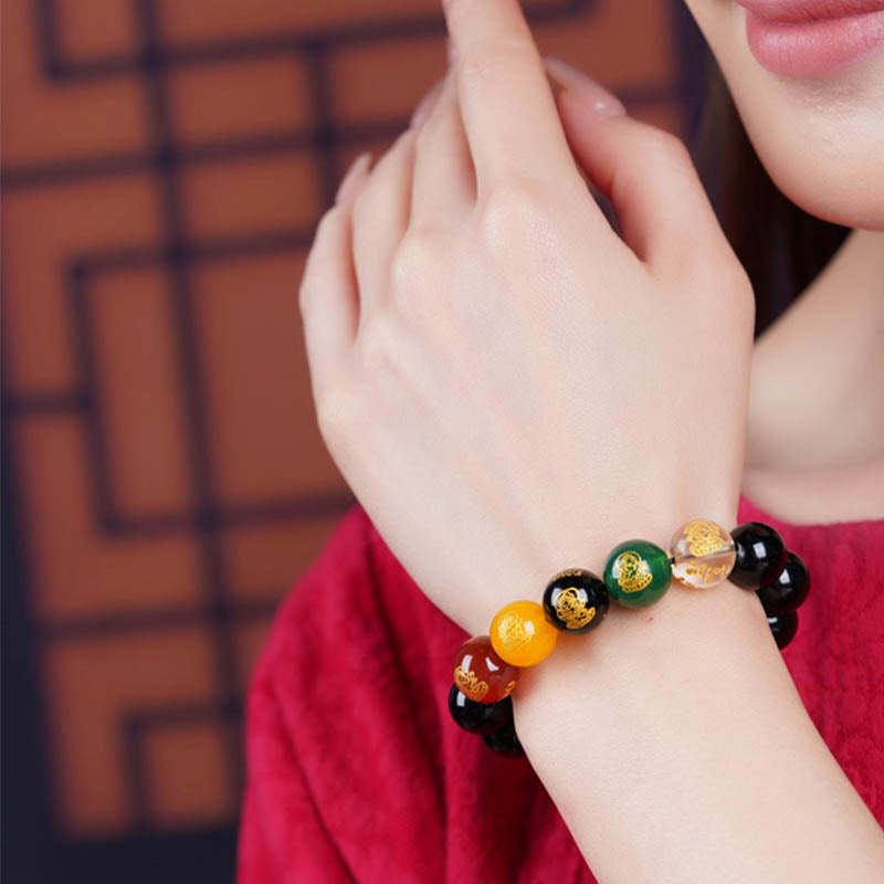 Gold Sheen Obsidian Rainbow Obsidian Black Obsidian Five Directions Gods of Wealth Bracelet