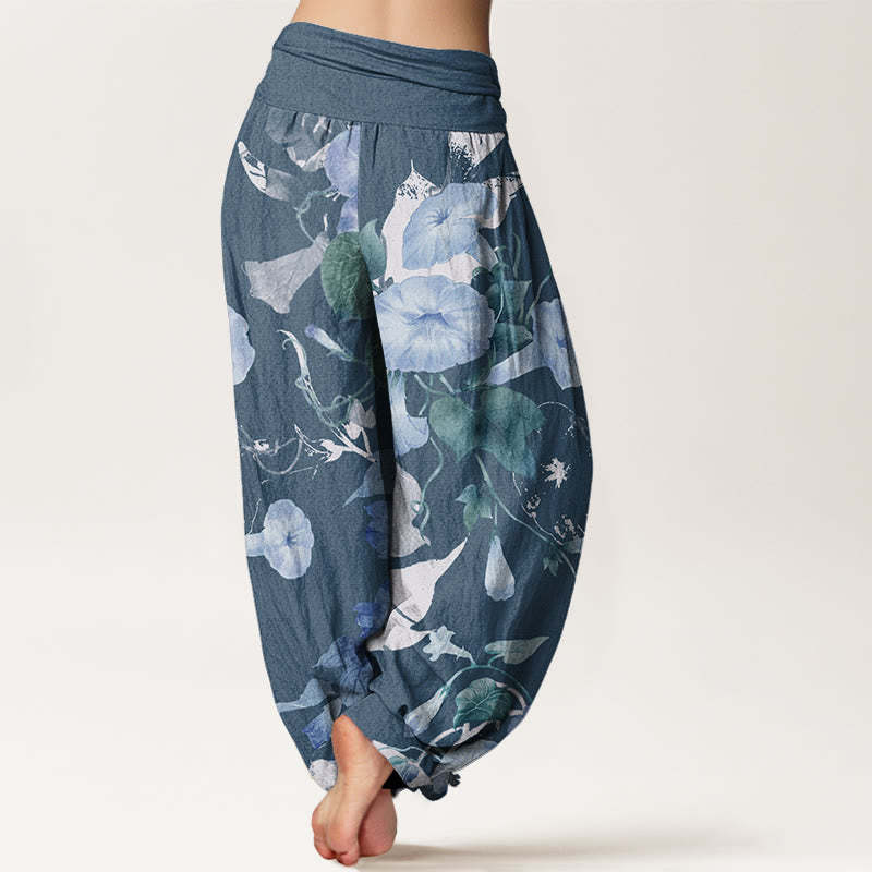 Entwined Morning Glories Pattern Women's Elastic Waist Harem Pants