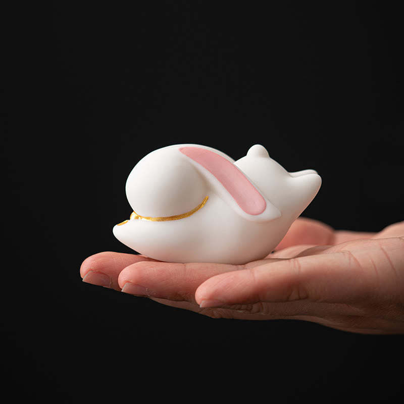Flying Rabbit Bamboo Mat Healing Ceramic Incense Burner Desk Decoration